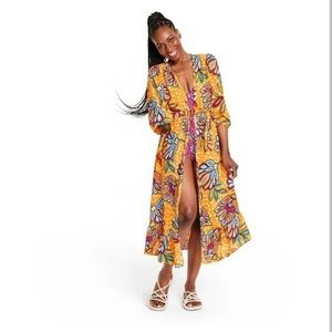 Women's Floral/Polka Dot Print Cover Up - Tabitha Brown for Target Orange L
